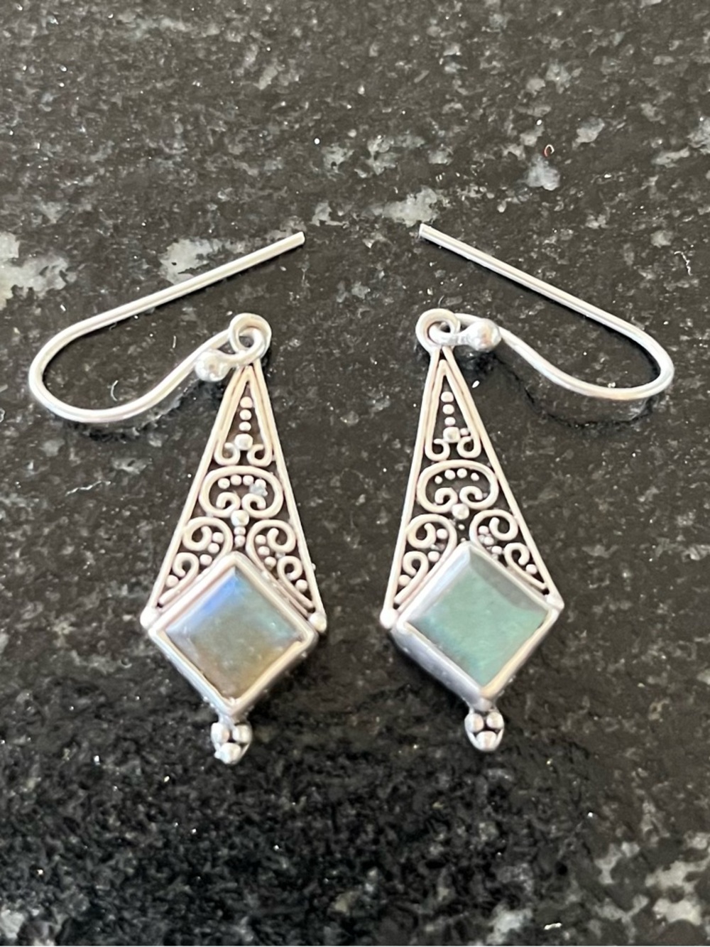 Labradorite Filigree Dangle Hook Earrings 925 Sterling Silver